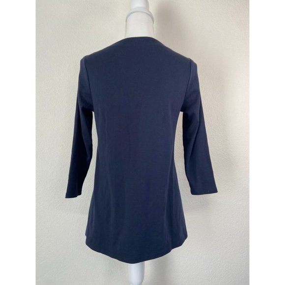 J. Jill women's XS navy pima 3/4-sleeve v-neck top casual stretch‎ blouse - Picture 5 of 6